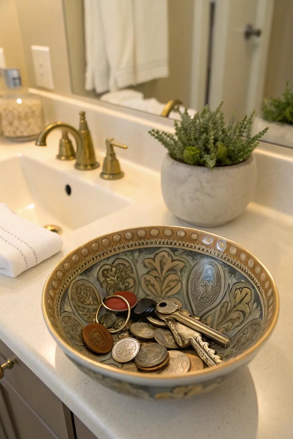 An ornamental basin combines function with style.