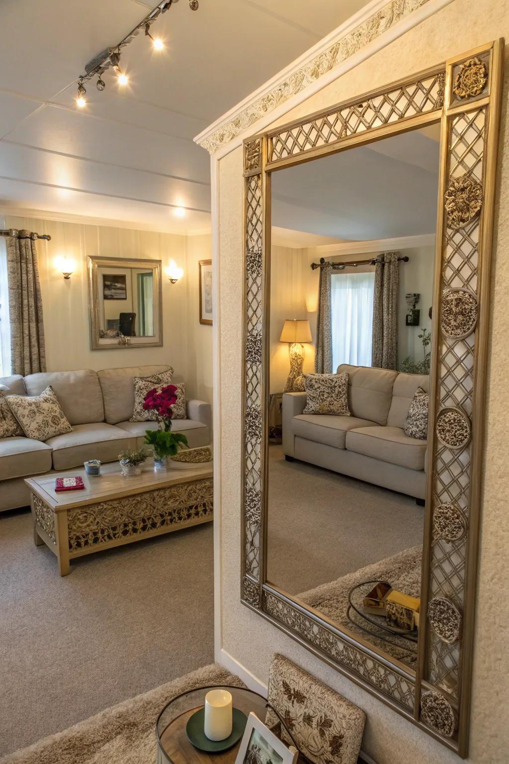 Mirrors simulate space and enhance light.