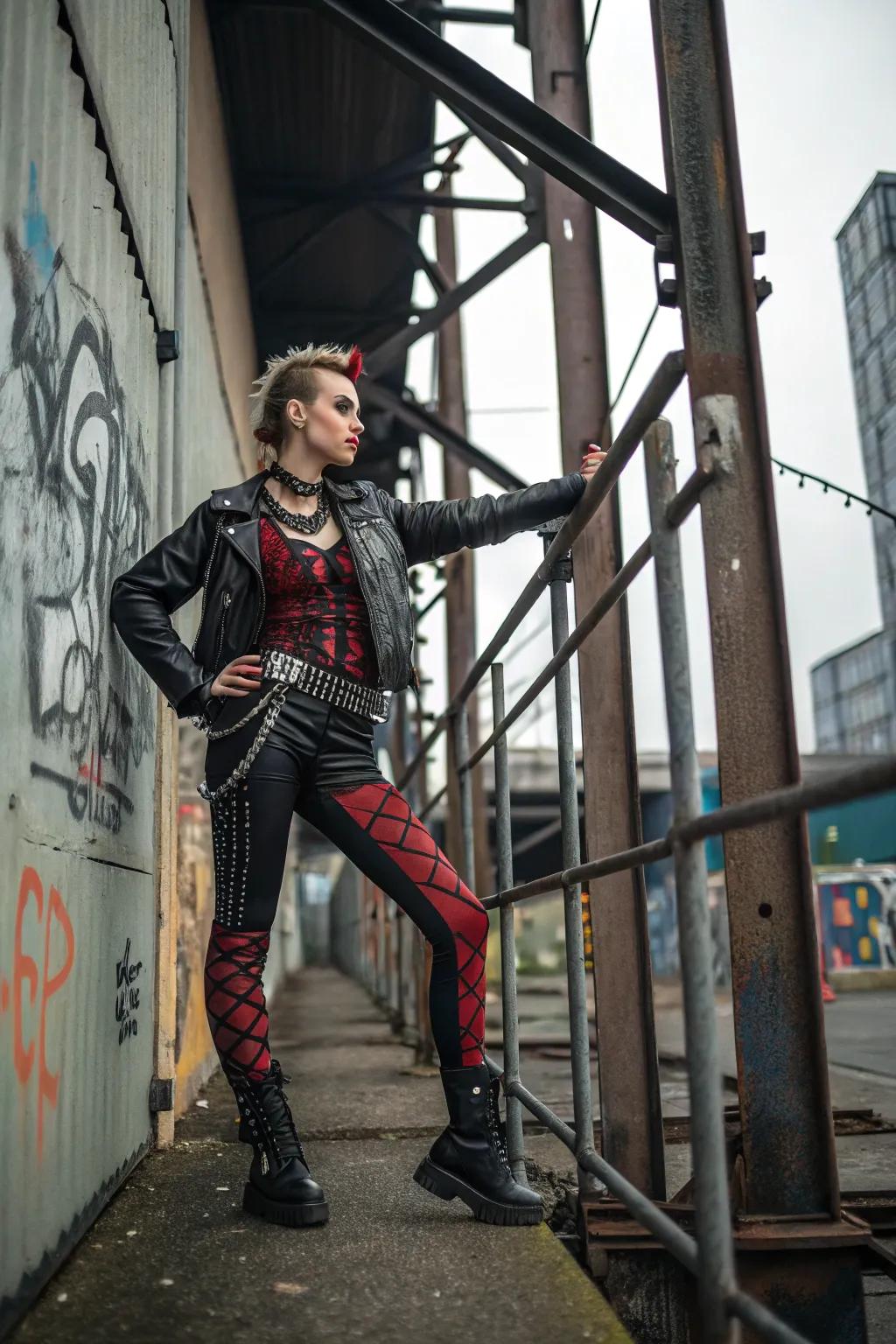 An edgy punk rock aesthetic with rebellious flair.
