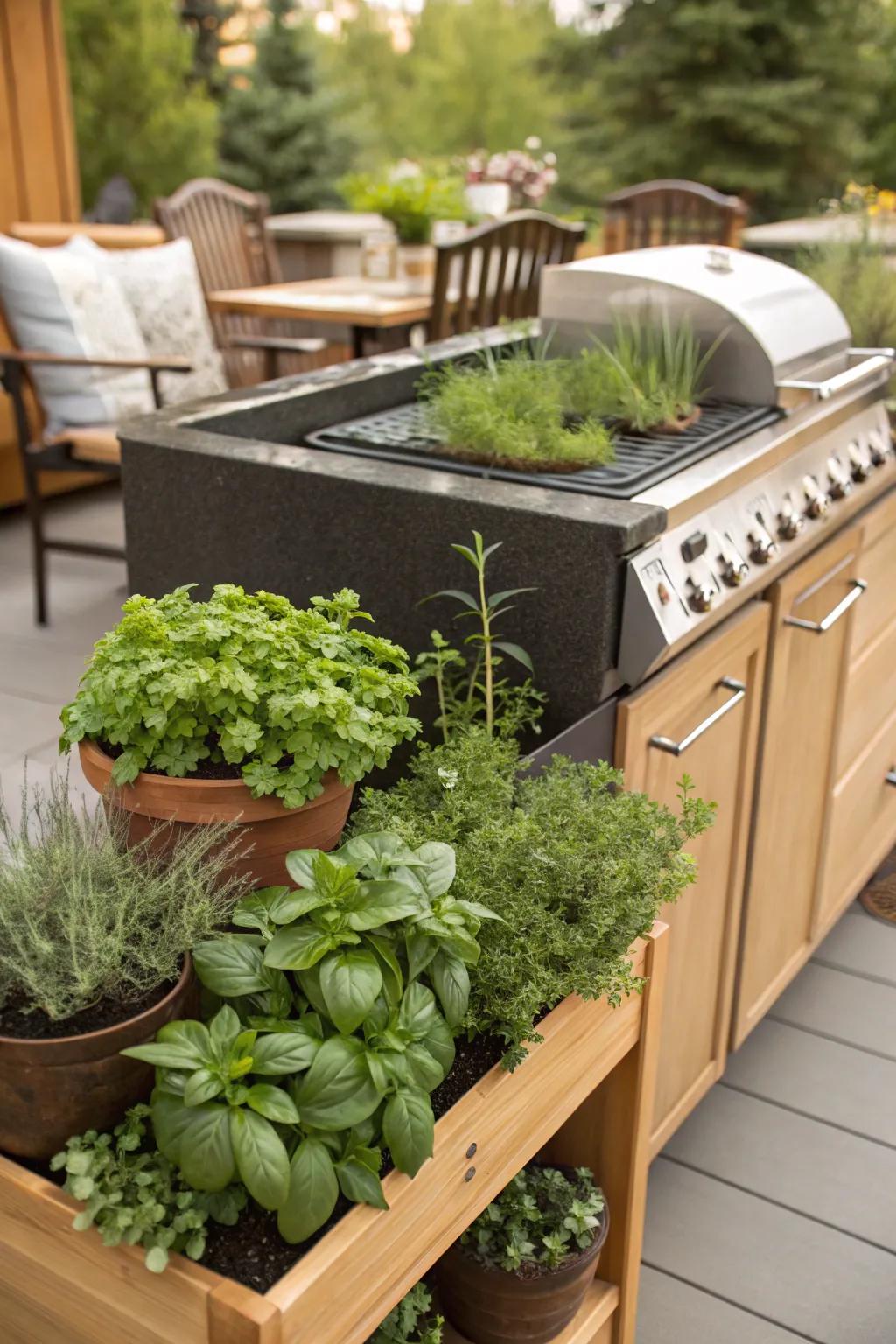 An herb garden adds fresh flavors to your BBQ dishes.