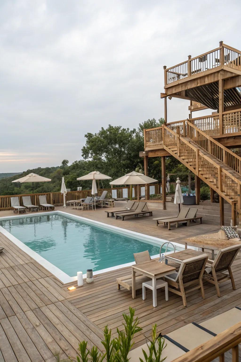 Multi-tiered decking delivers diverse functionality.