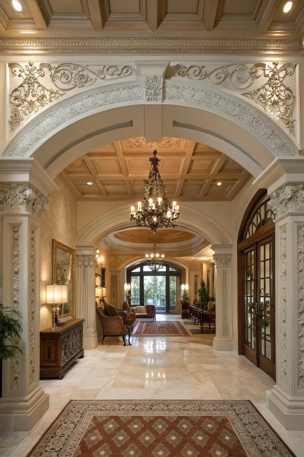 Architectural details add character and interest to this modern entrance hall.