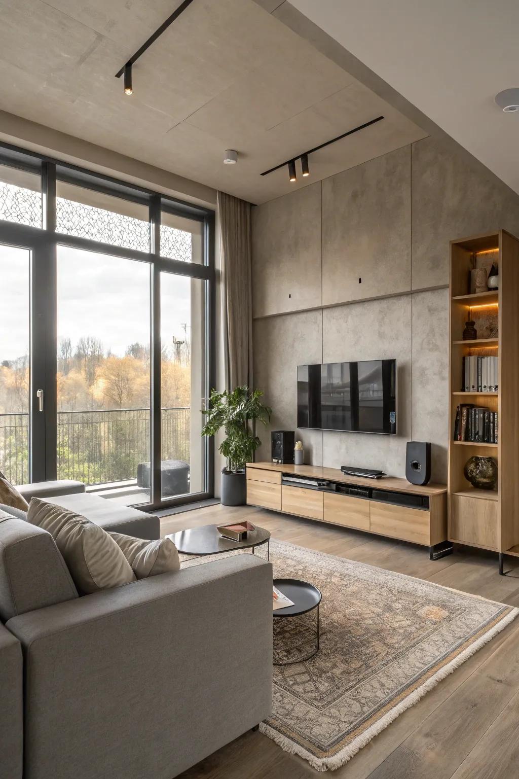 Modern technology integrates smoothly into the living room design.