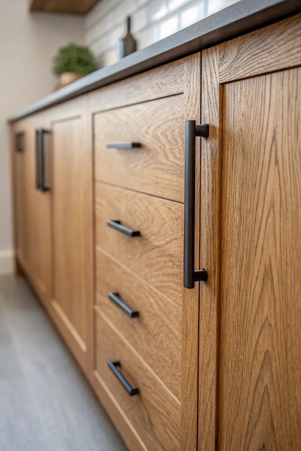 Up-to-date hardware updates contribute beauty to cooking spaces with timber vanities.