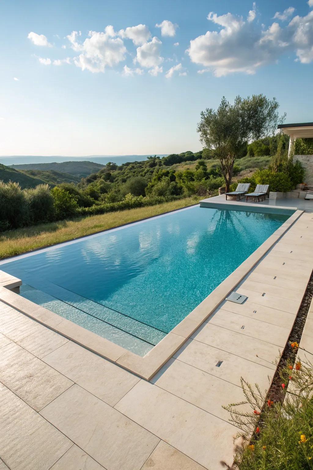 A lounging step mixes sunbathing with relaxing in water.