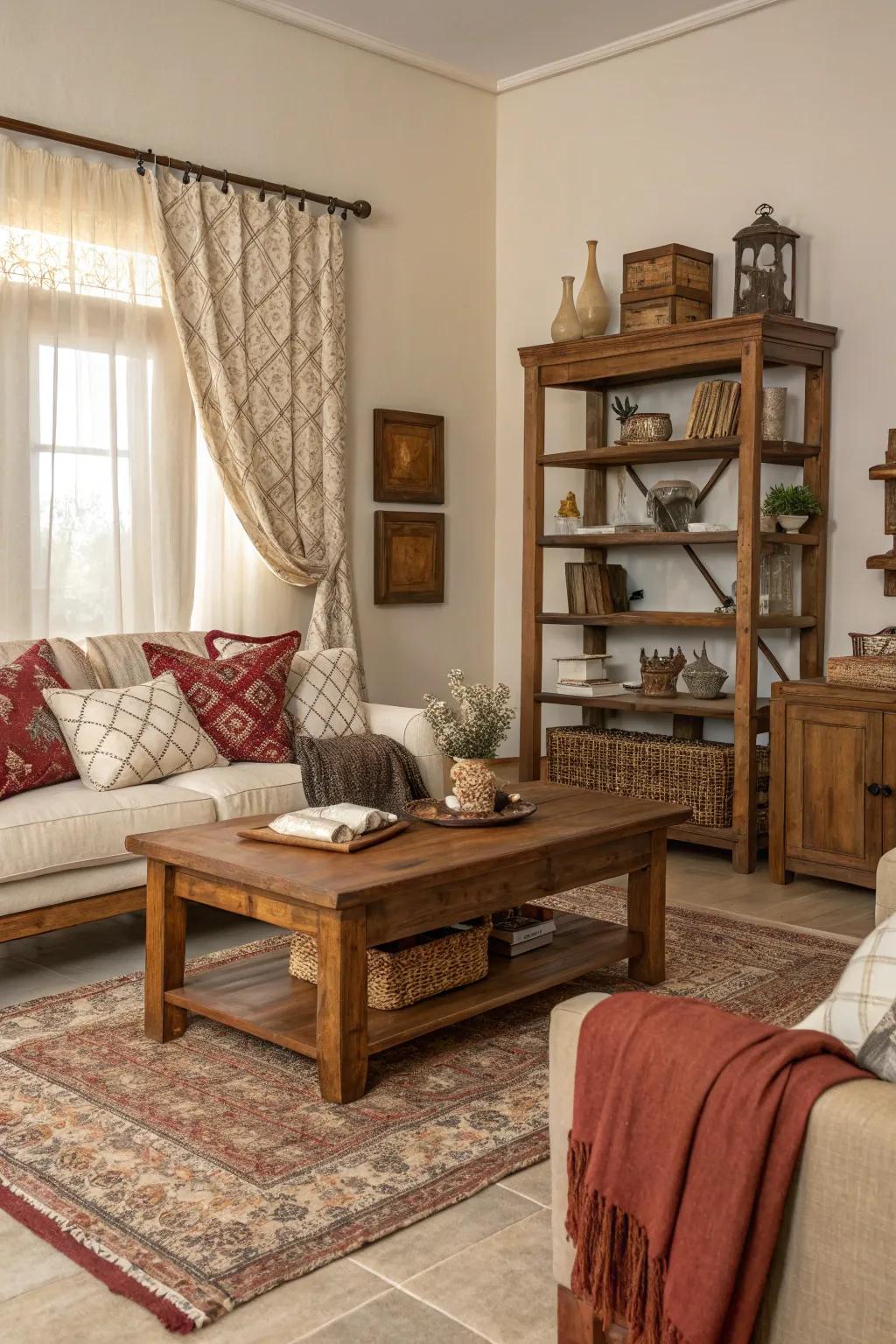 Layered tactile elements add depth and interest to a tropical room.