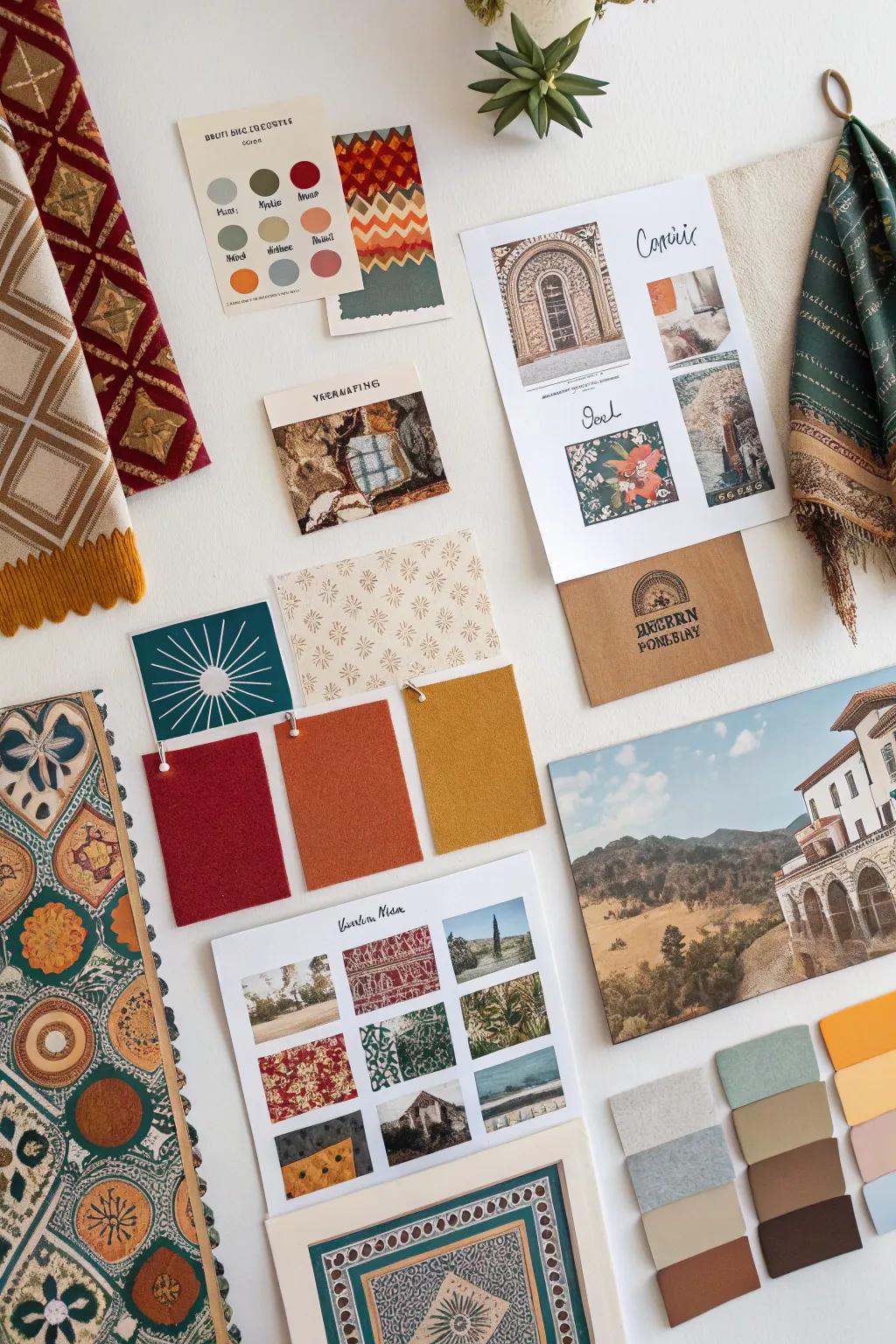 An eclectic-themed mood board amalgamating disparate styles and elements.