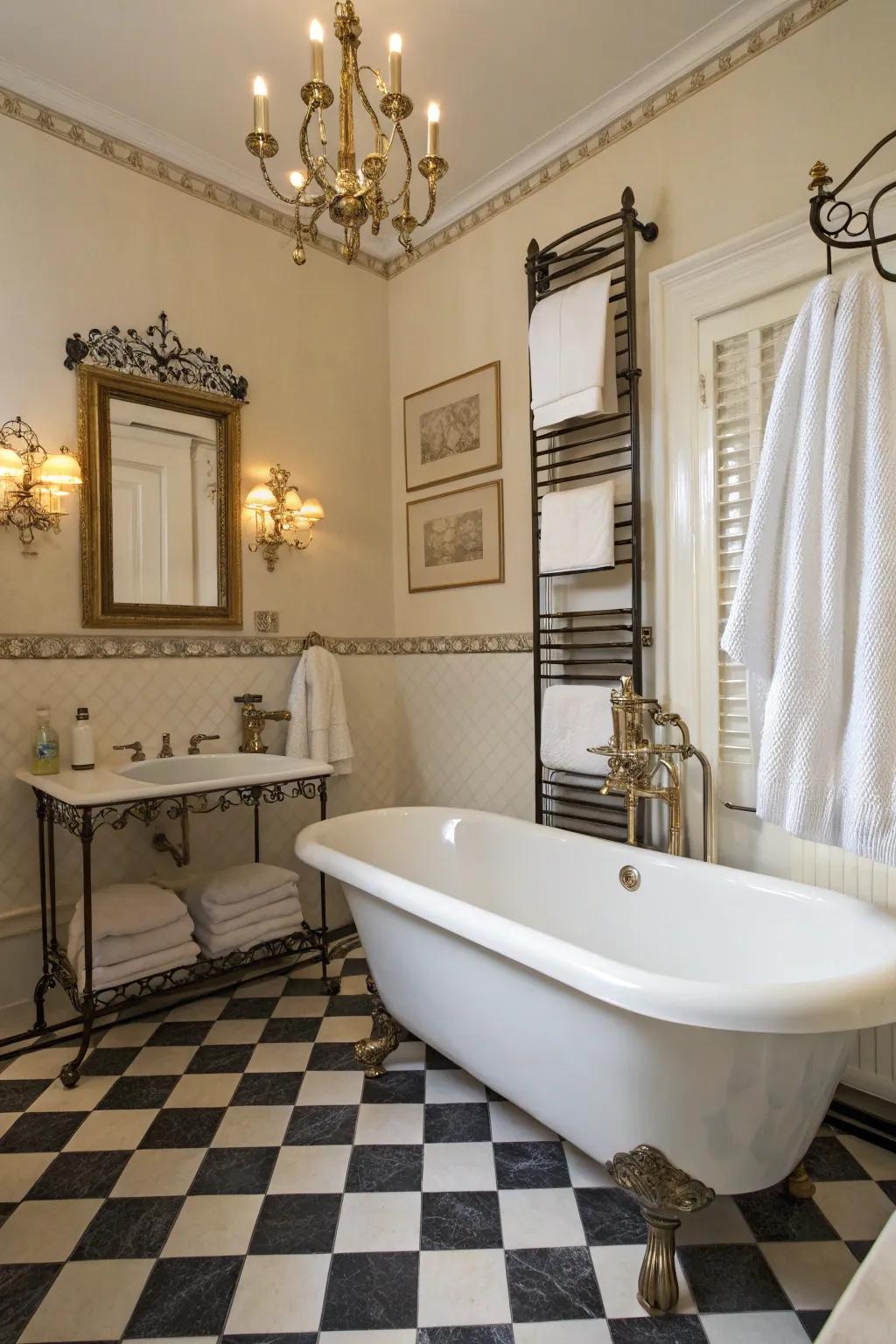 Antiquarian embellishments impart charm and history to your bathroom design.