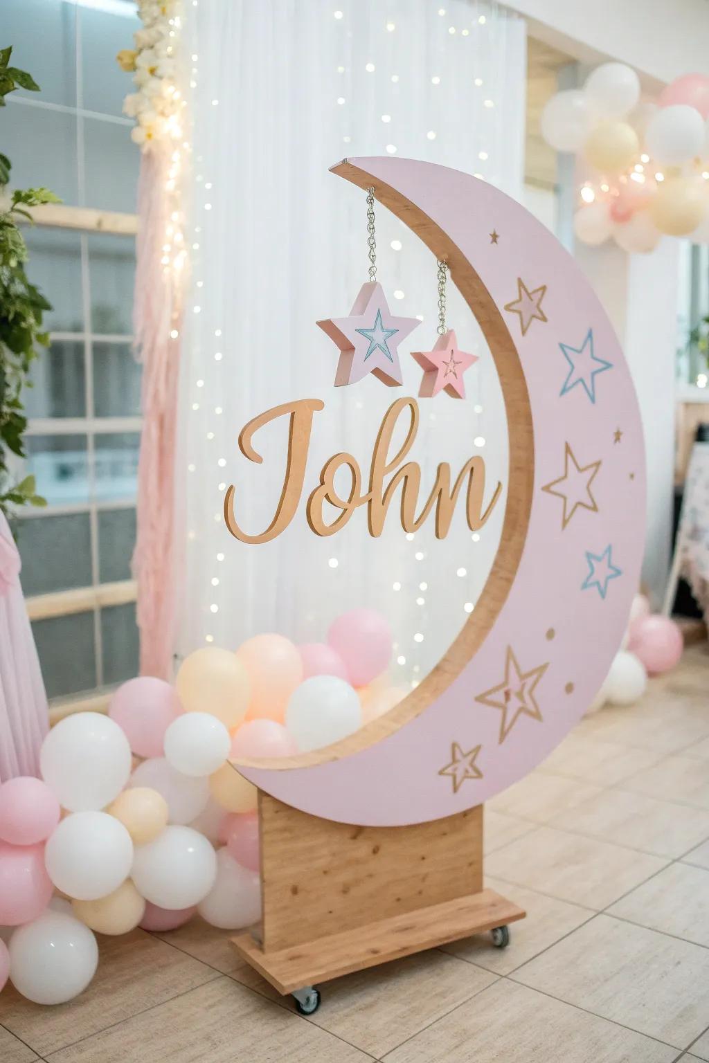 A personalized moniker display that contributes a special accent to the ornamentation.