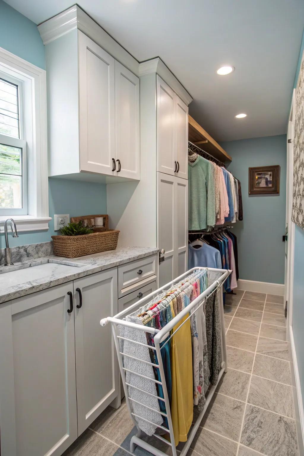 A pull-out drying rack offers functionality without sacrificing space.