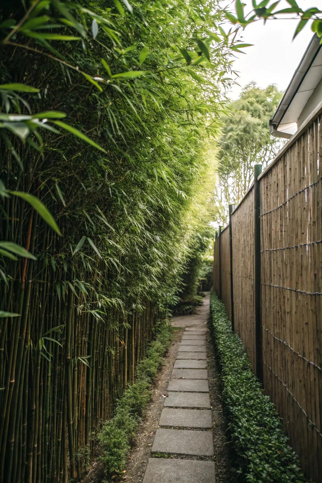Lofty flora engenders a private retreat within a slender garden.