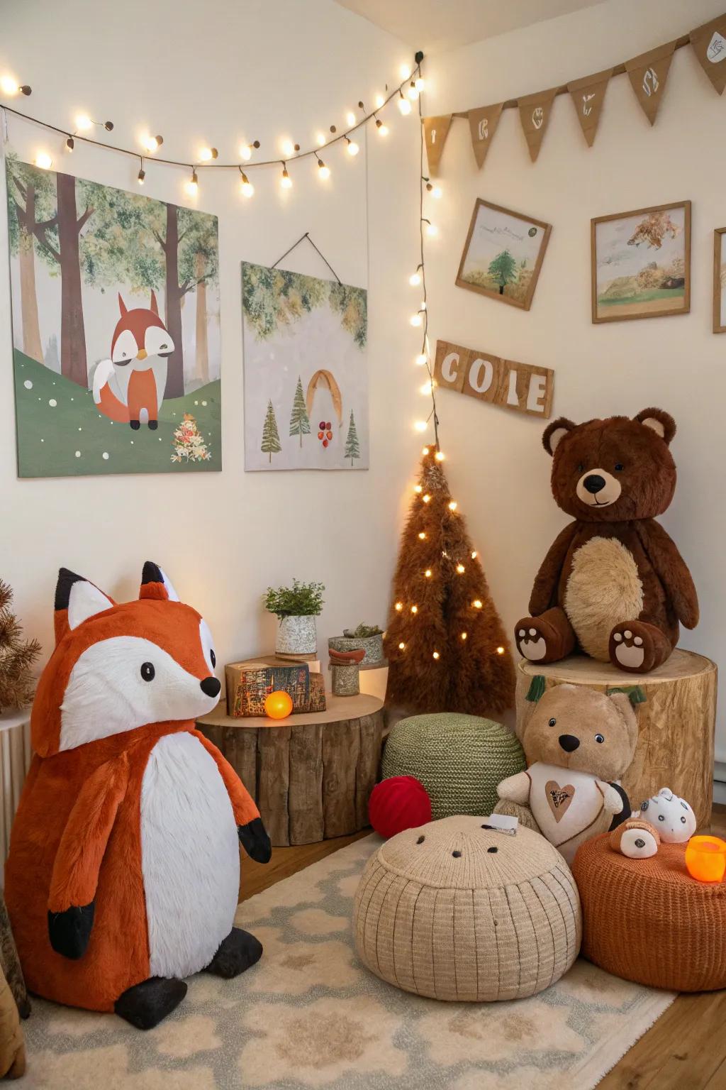 Decor featuring woodland creatures adds a whimsical touch to any setting.