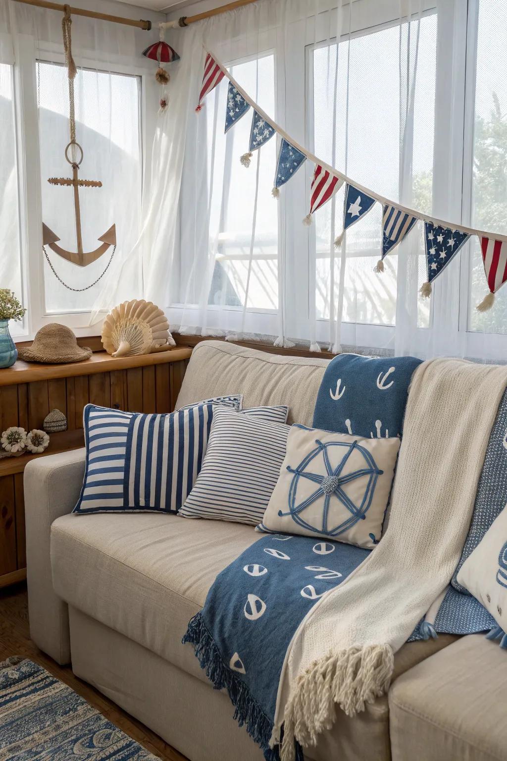 Marine-themed textiles introduce comfort and flair to your design.