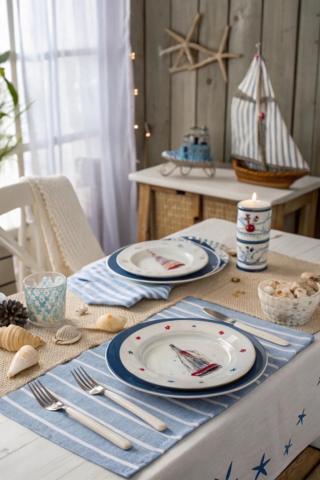 Seafaring tableware transforms any meal into a coastal celebration.