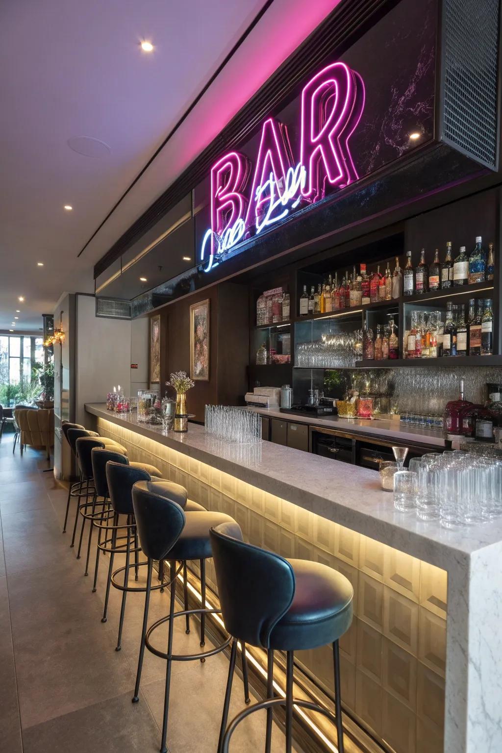 Enhance your home bar through a vibrant illuminated installation.