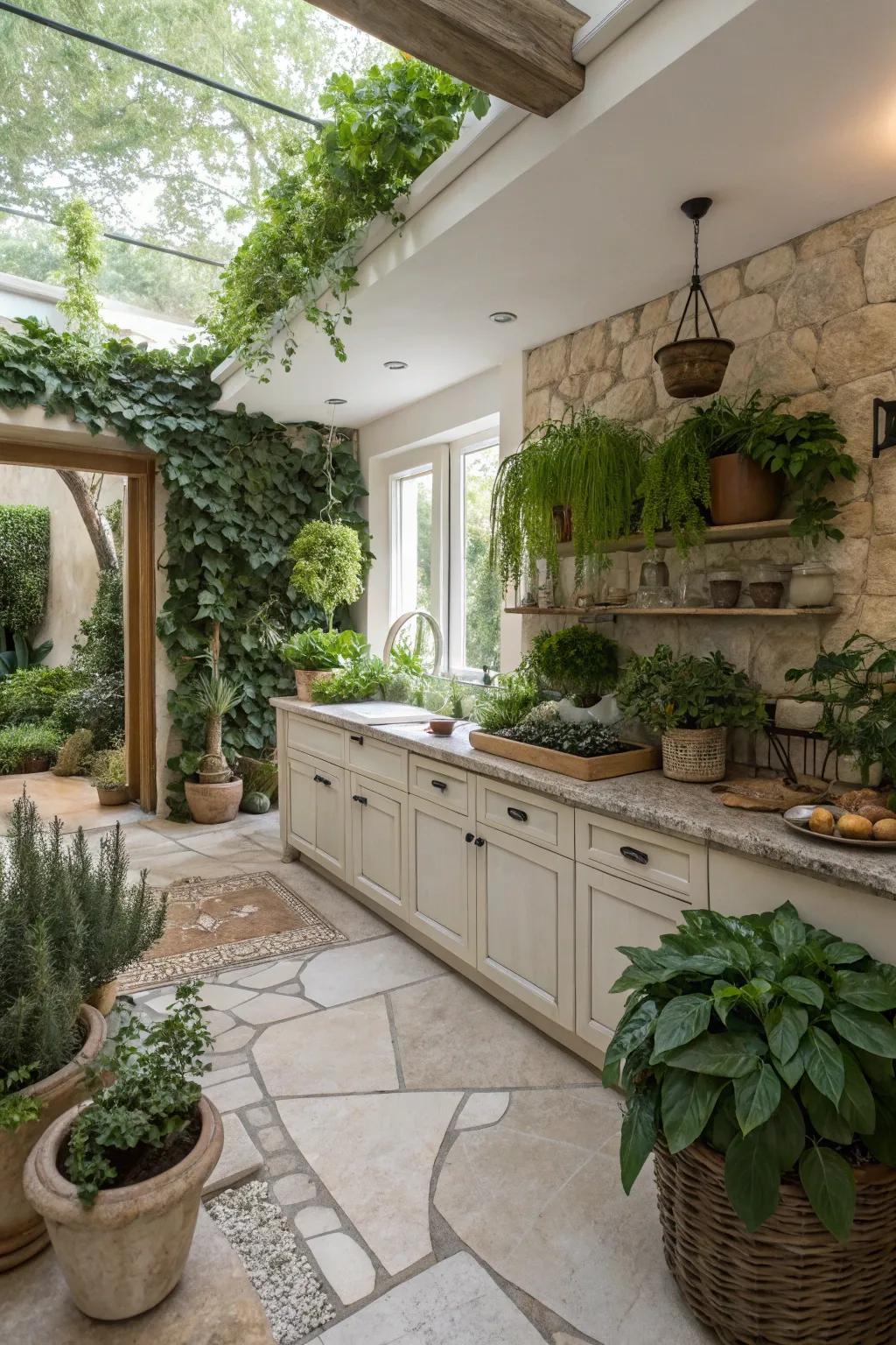 A cooking area enhanced through natural components.