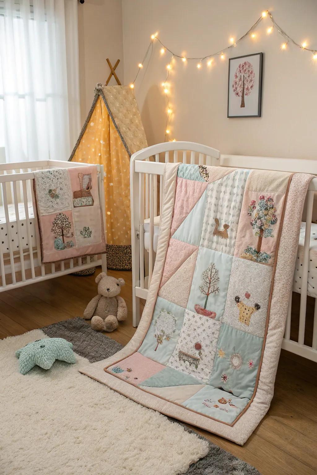 Bedspreads bring a sense of comfort and a personal touch to twins' nurseries.