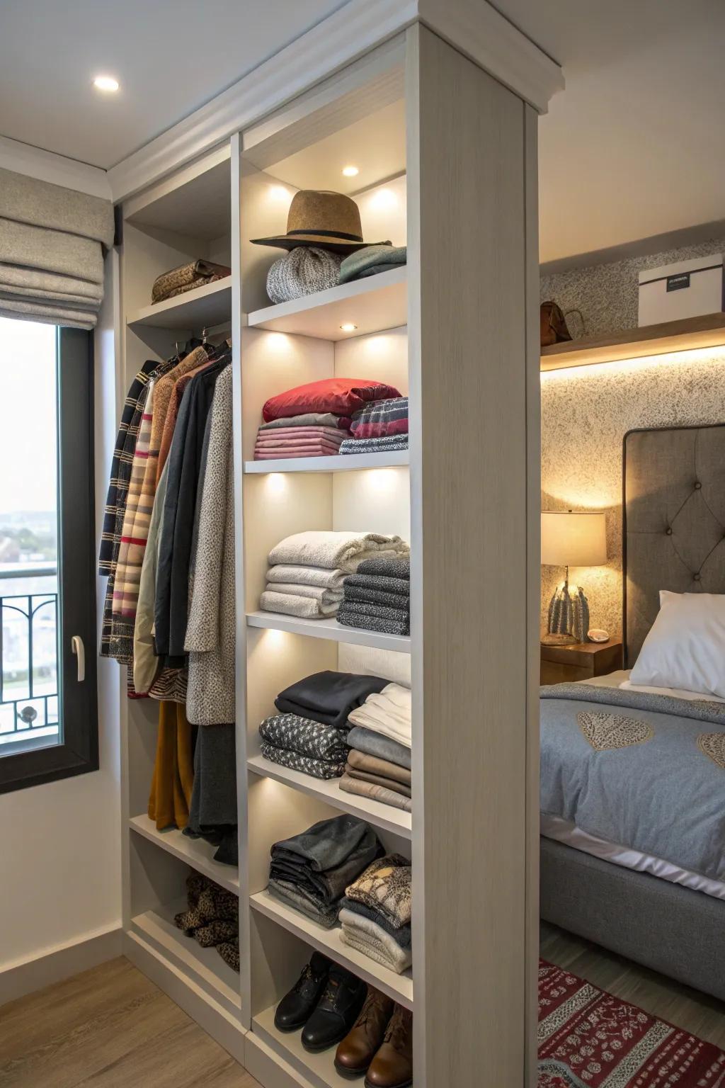 Empty corners can become organized storage spots.