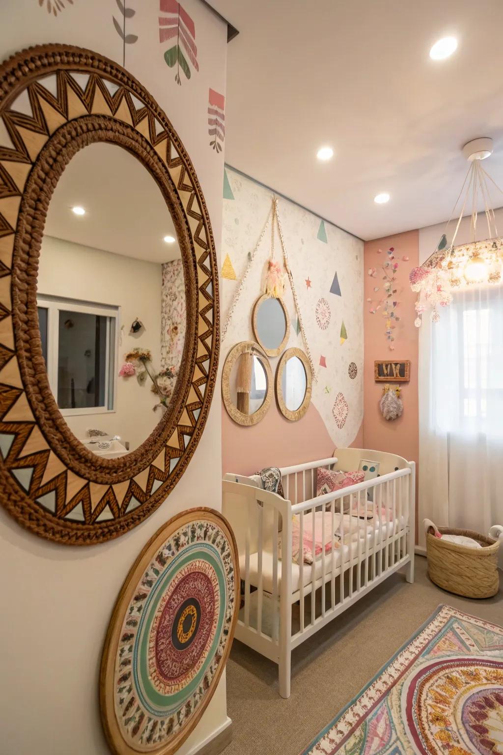 Handcrafted reflectors bring a touch of cultural flair to this nursery.