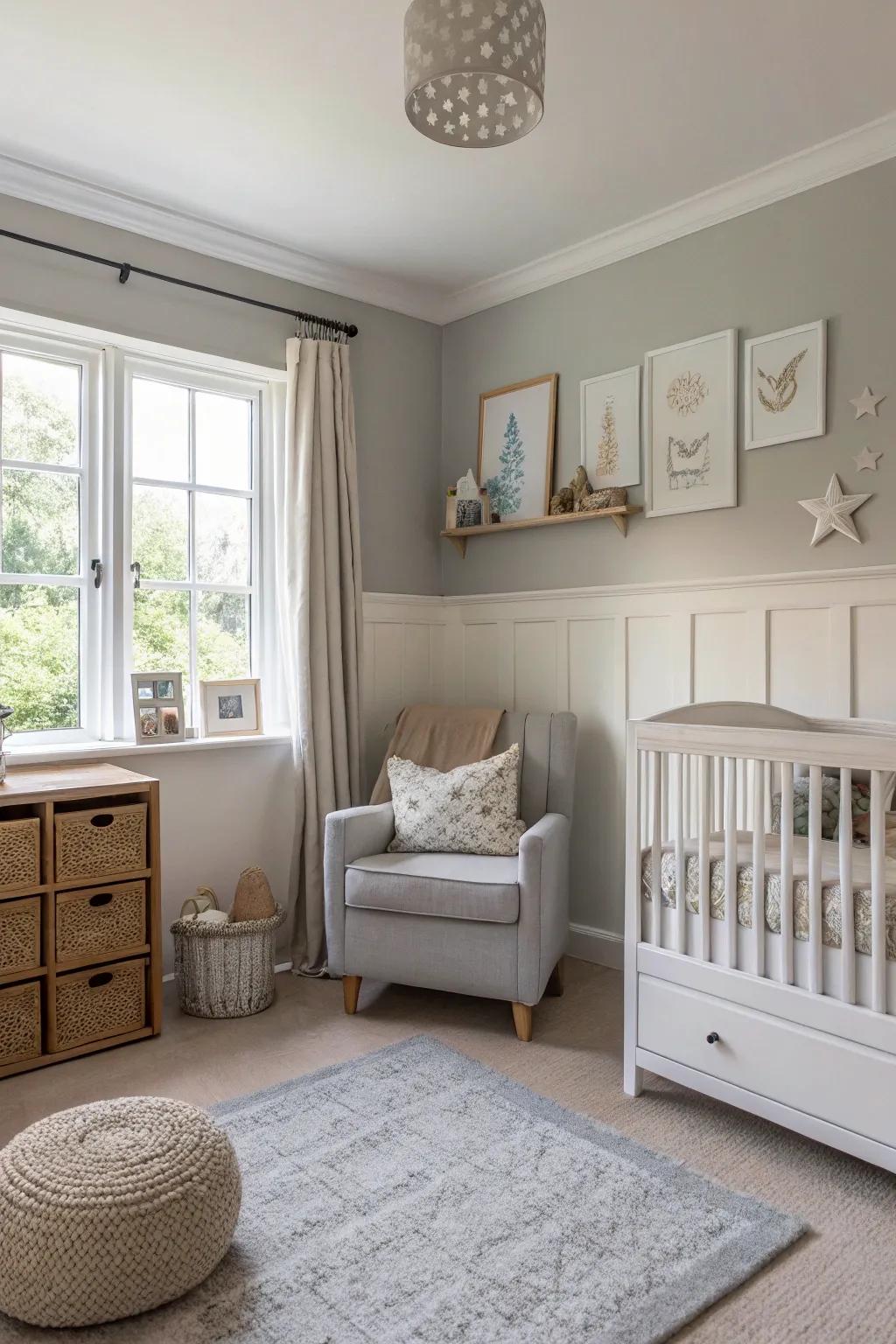 A versatile nursery showcasing beige grey shades.