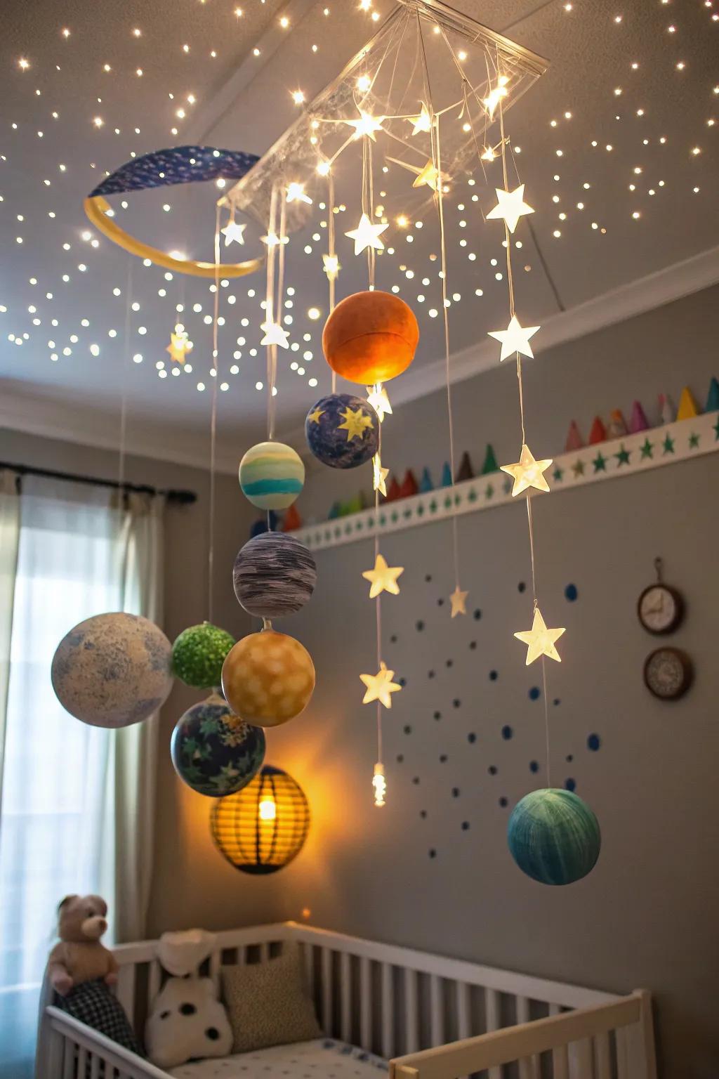 A space voyager nursery that ignites a sense of escapade and discovery.