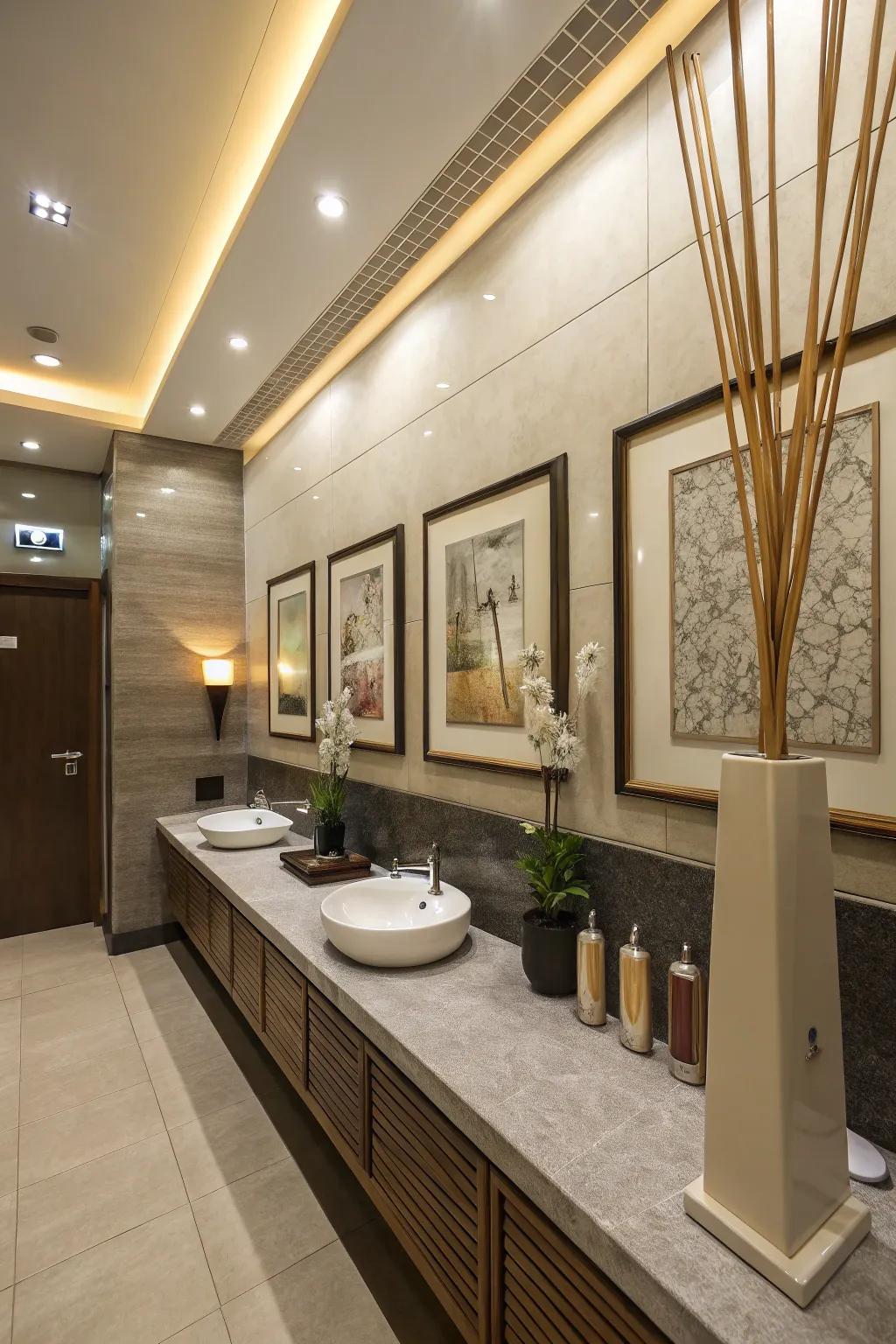 Pleasant ambient scents enhance the overall atmosphere of the office bathroom.