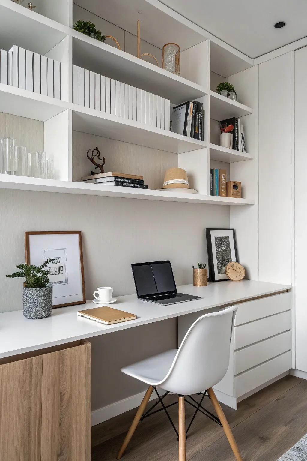 Achieve simplicity using minimalist open shelving.
