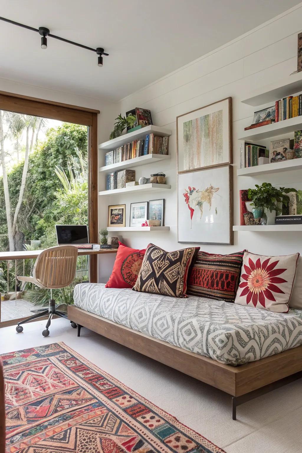 An artistic daybed can be a source of inspiration in your office.