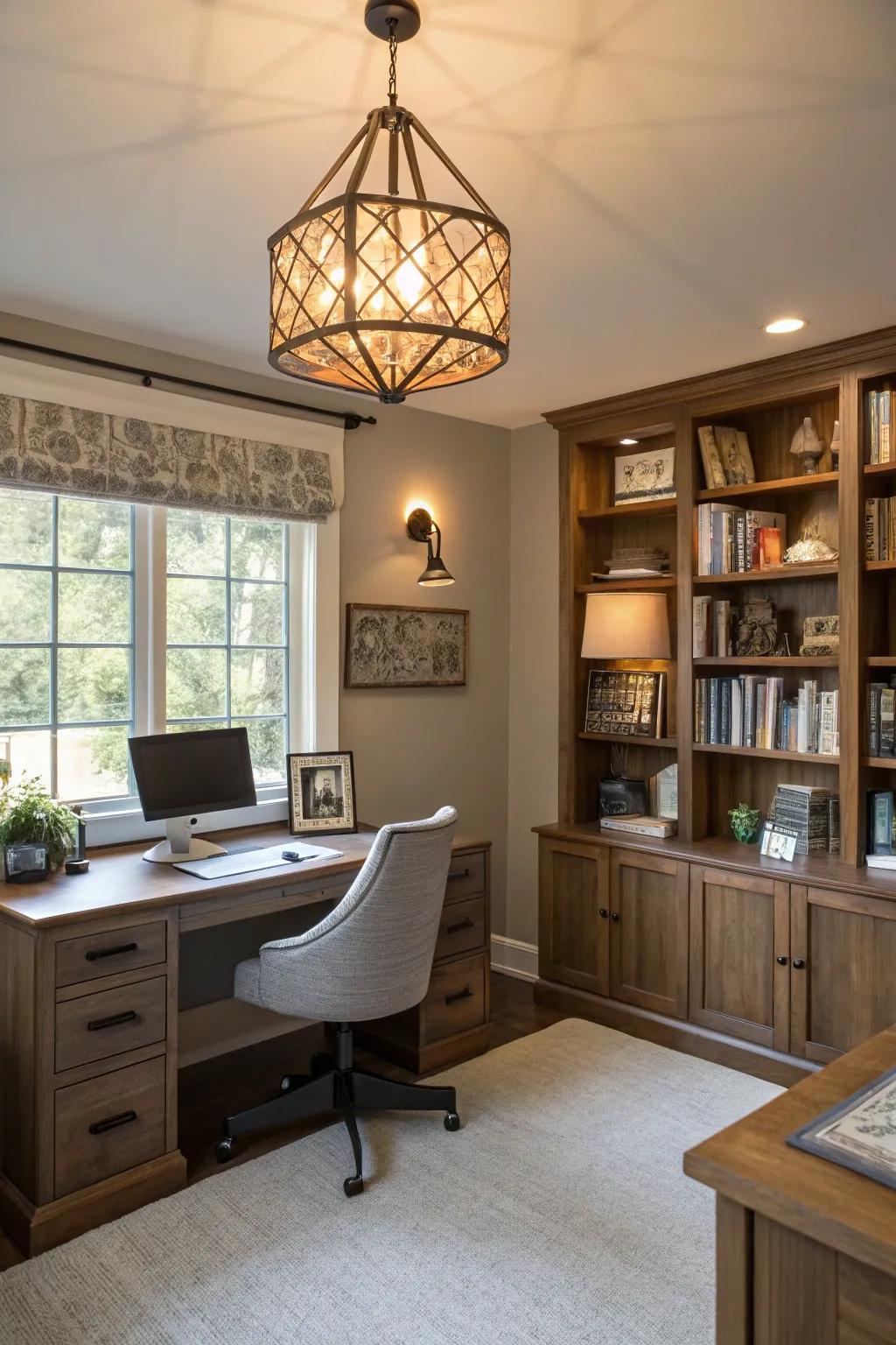 A remarkable light piece adds artful illumination to the Zoom scene.