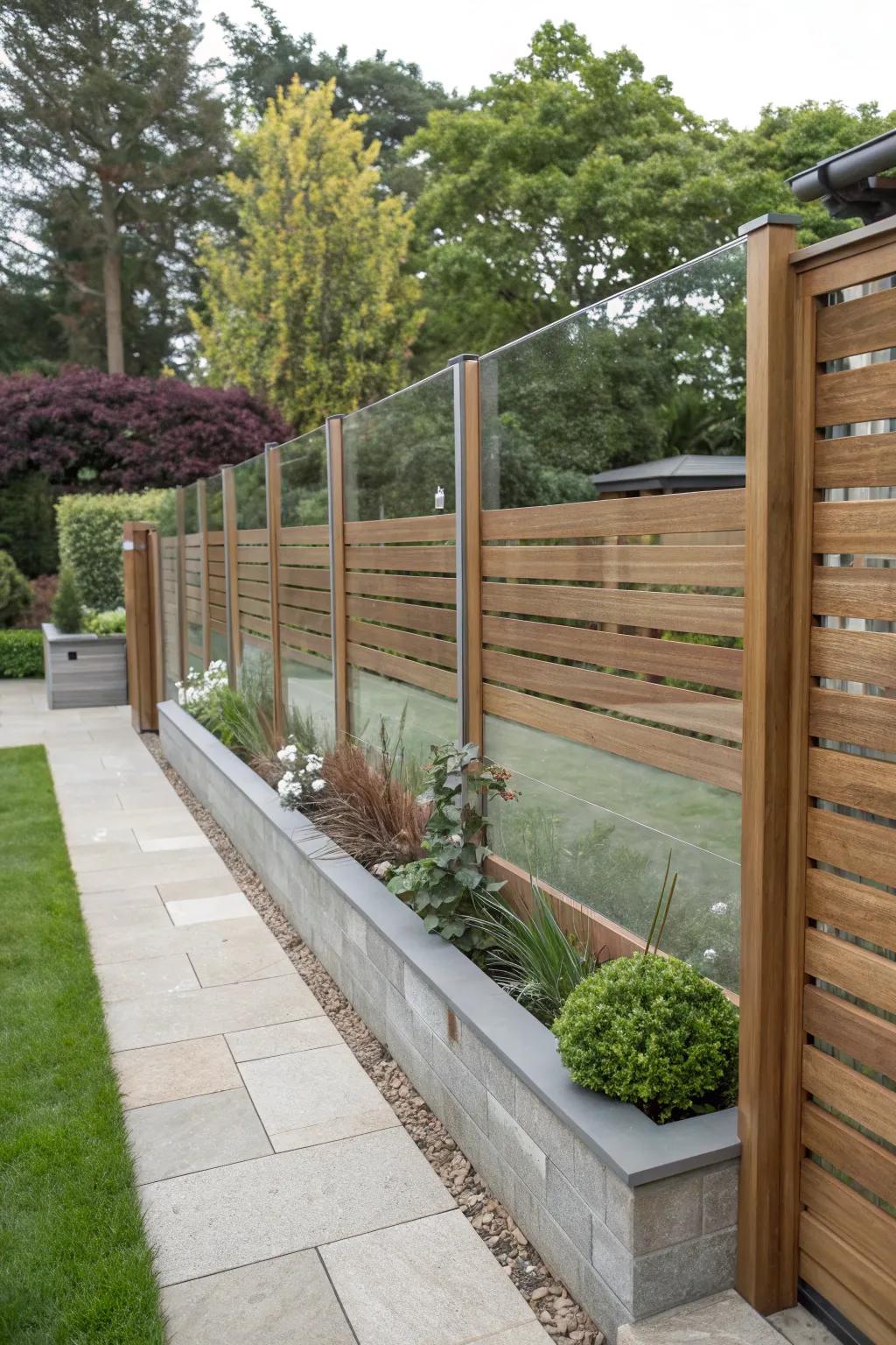 Achieve a modern look using a blend of crystal and lumber in fencing.
