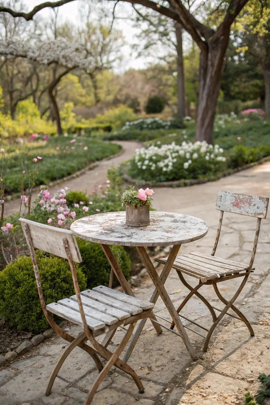 Infuse your garden's ambiance with vintage allure through the strategic deployment of aged timber.