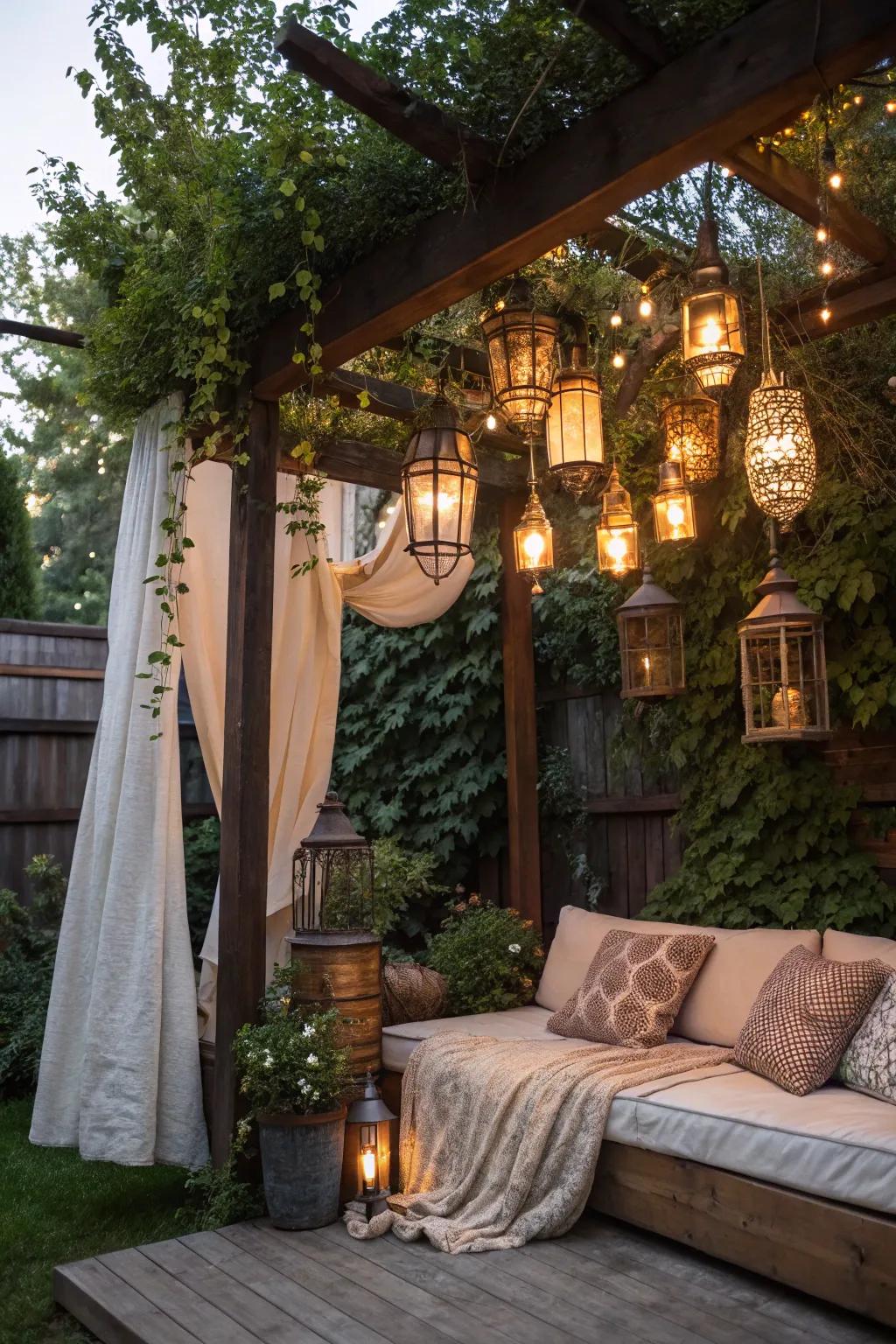 Produce a sentimental ambiance with a vintage lantern light fixture.