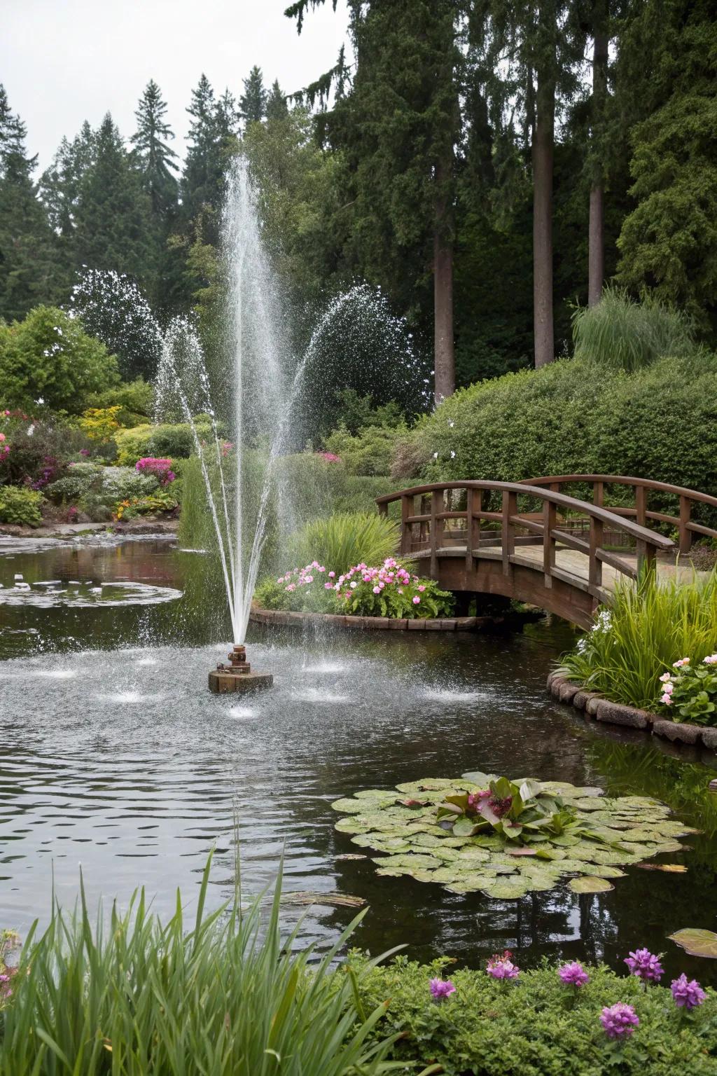 Floating fountains transport dynamic movement to ponds and pools.
