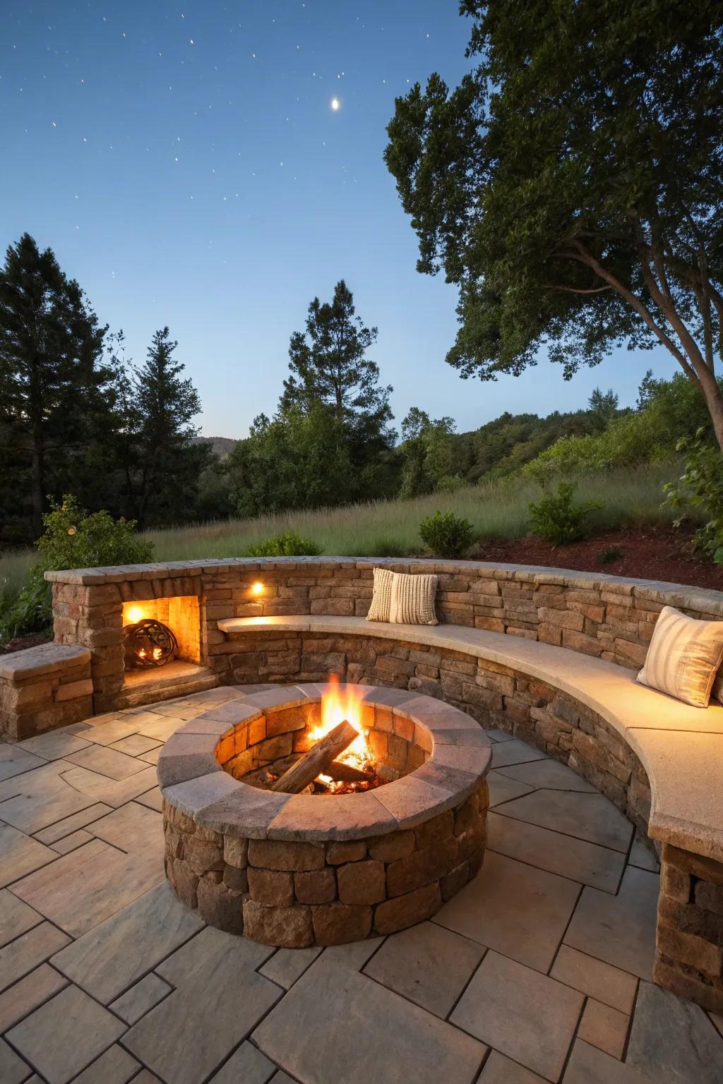 Stone walls surrounding bonfire pits fashion inviting focal points.
