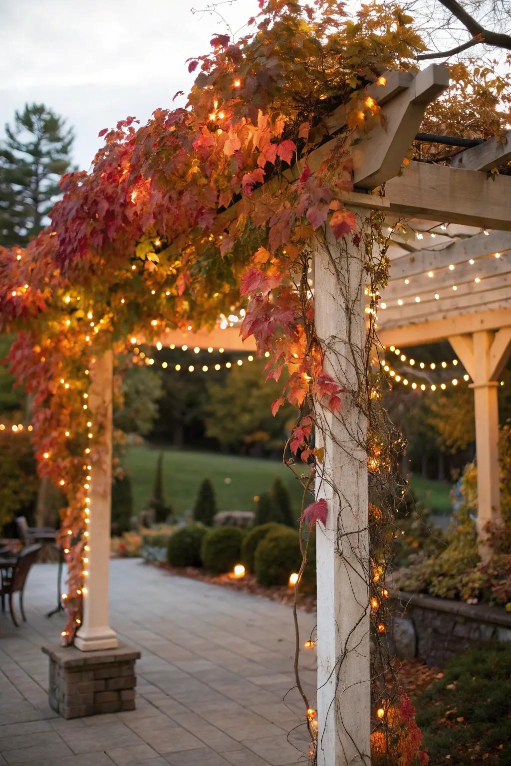 A foliage-adorned arbor crafts an enchanting spot for guests.