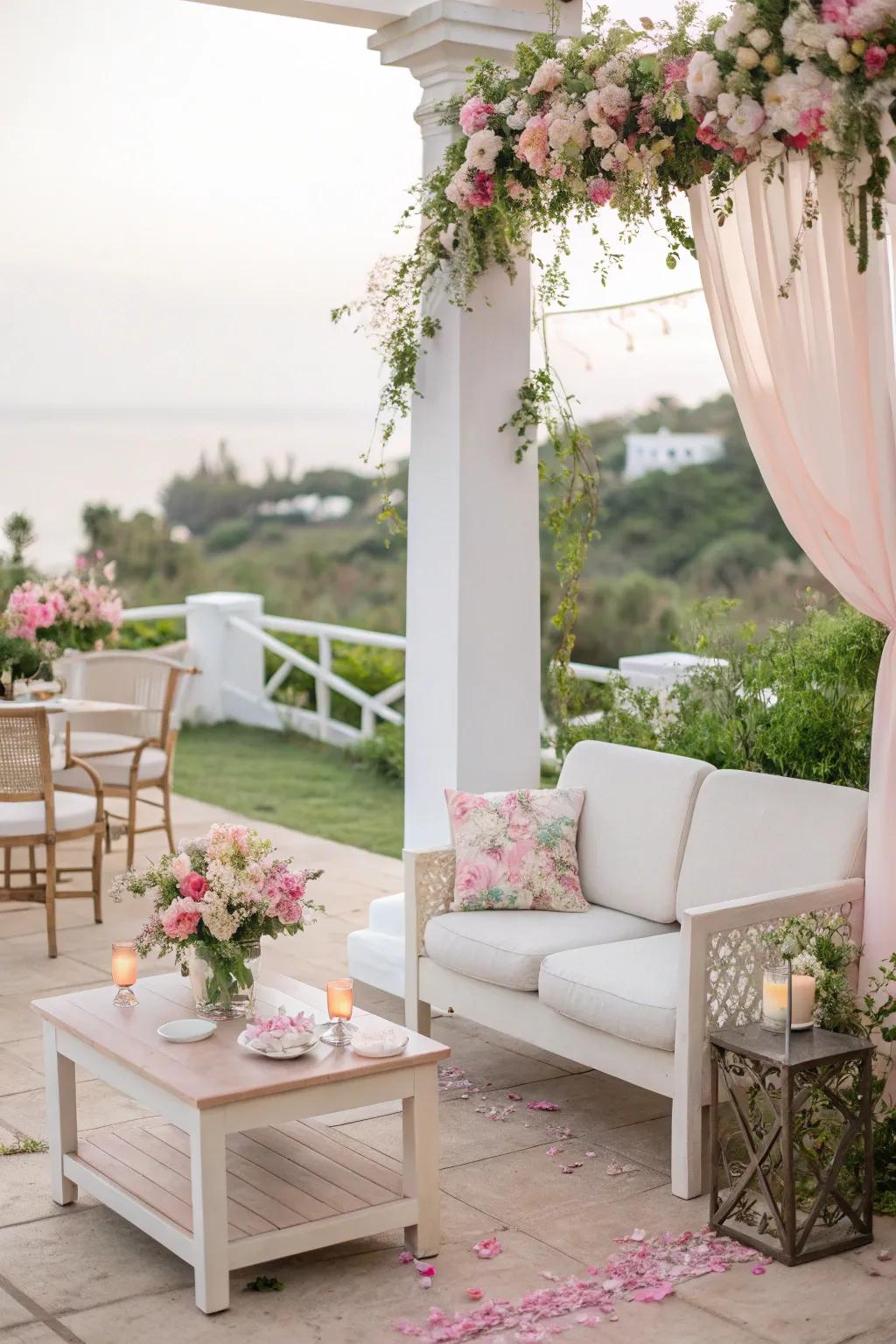 Delicate colors create a tranquil and inviting patio paradise.