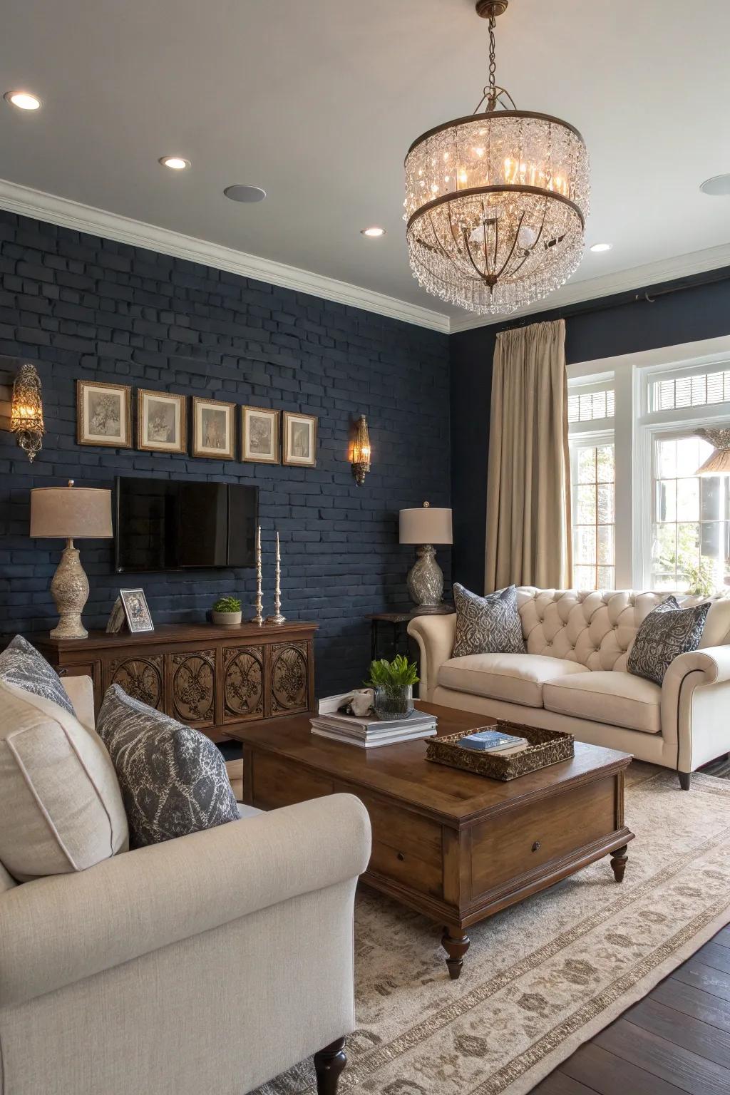 A stylish lounge improved by a marine brick wall.