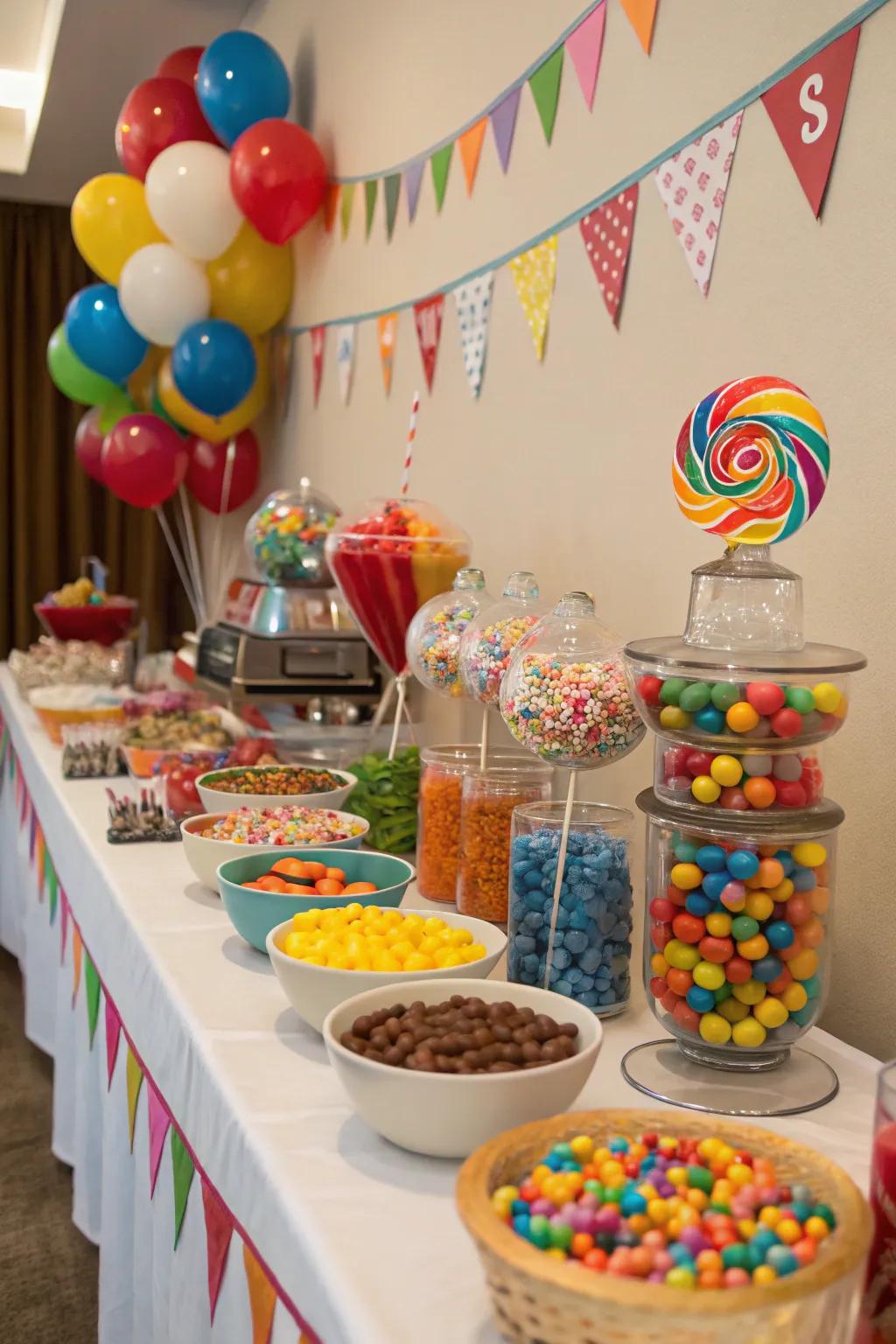 An interactive confection display that delights attendees with sweet choices.