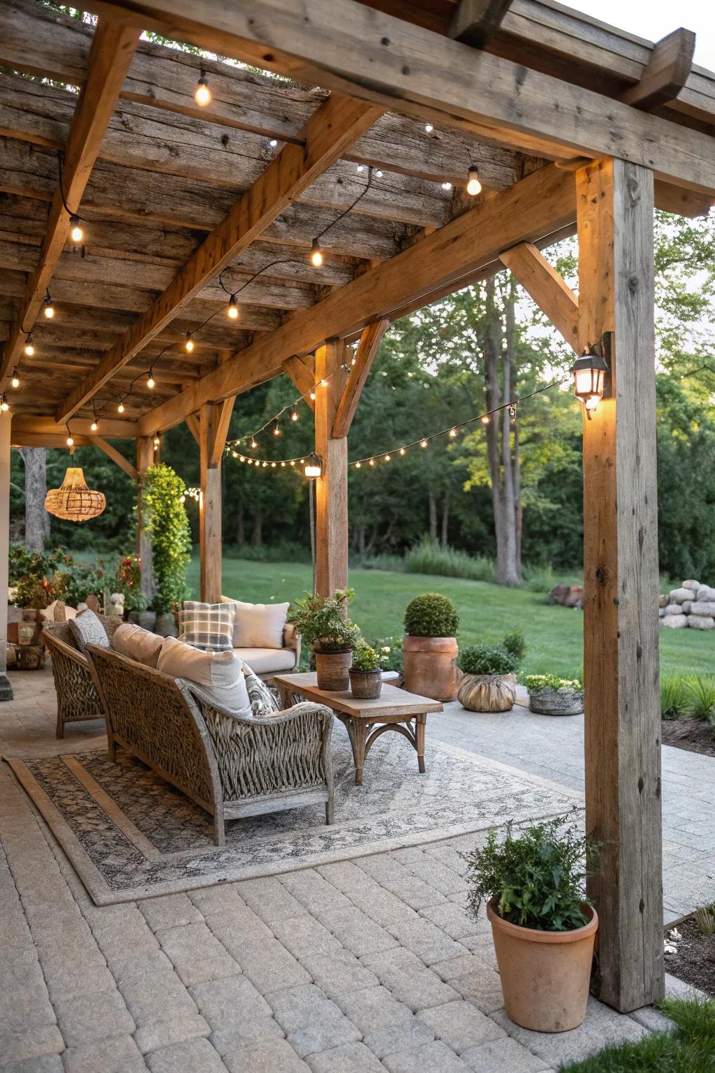 Timber frames infuse rustic charm to your patio.