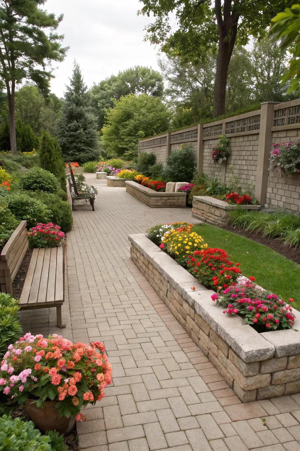 Combine utility and beauty with paver benches.