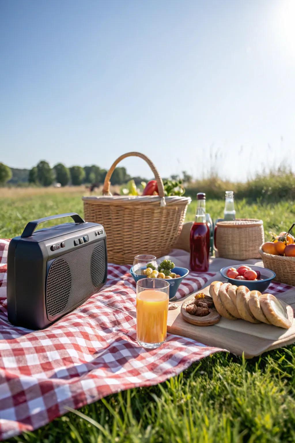 Music introduces a delightful ambiance to your picnic setting.