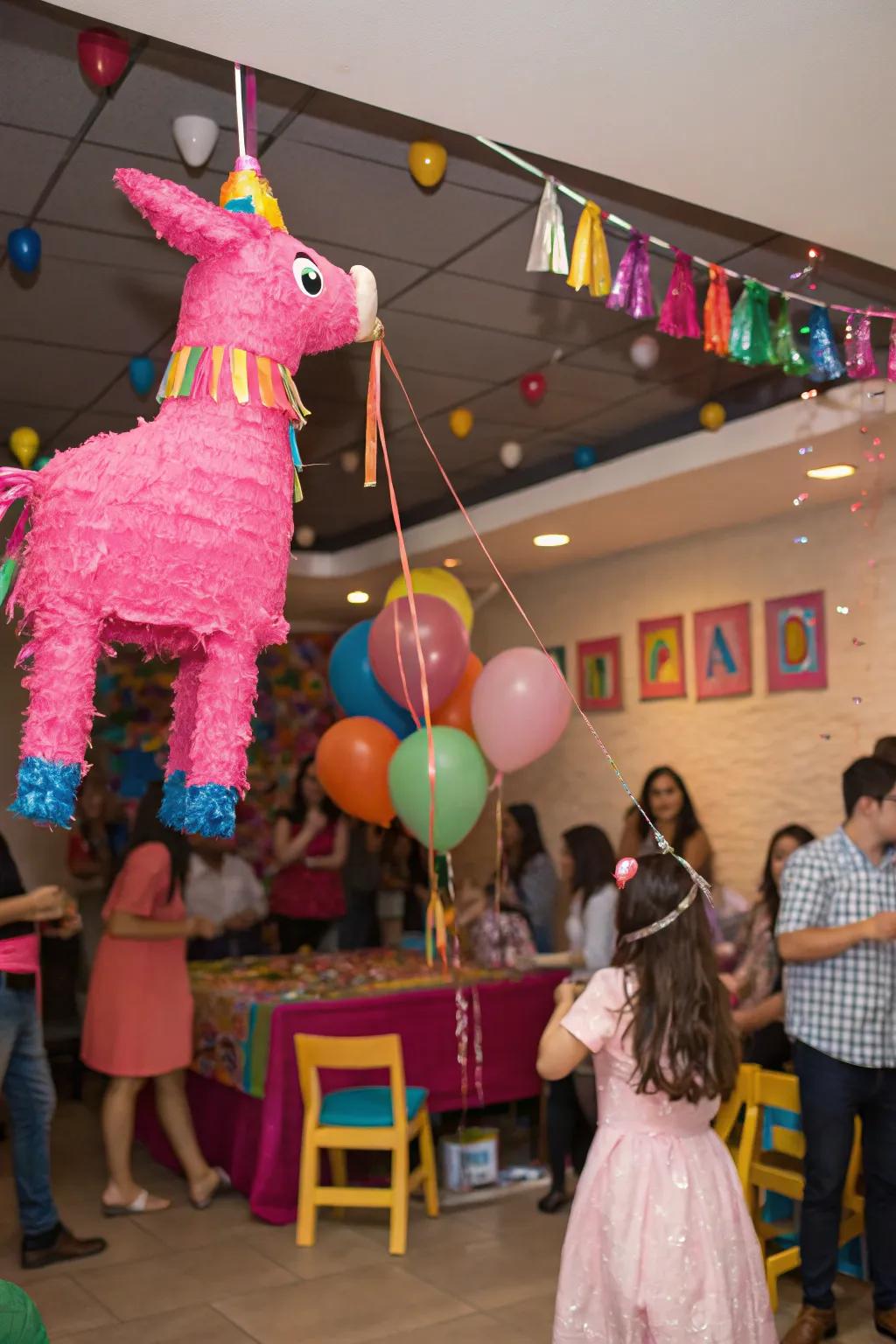 A hot rosy piñata introduces playful fun to the festivities.