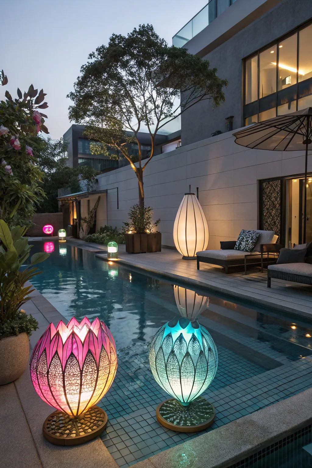 Light sculptures add an artistic style to your pool area.