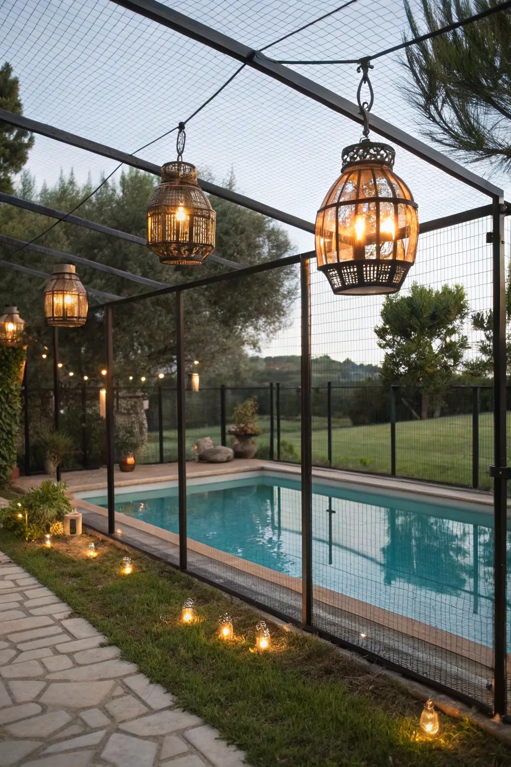 Rustic lanterns infuse warmth and charm.