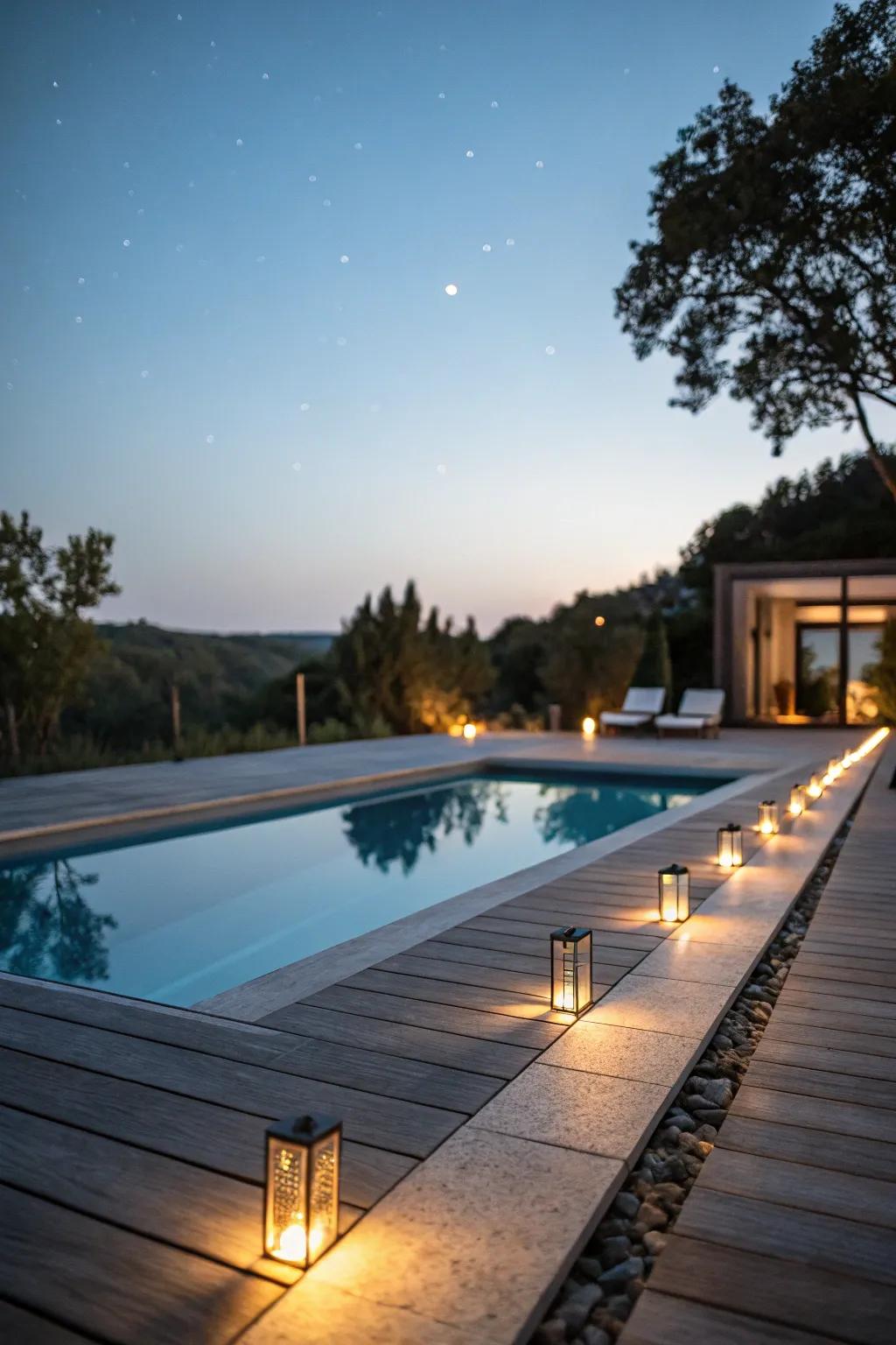 Lighting features enhance your pool area at night.