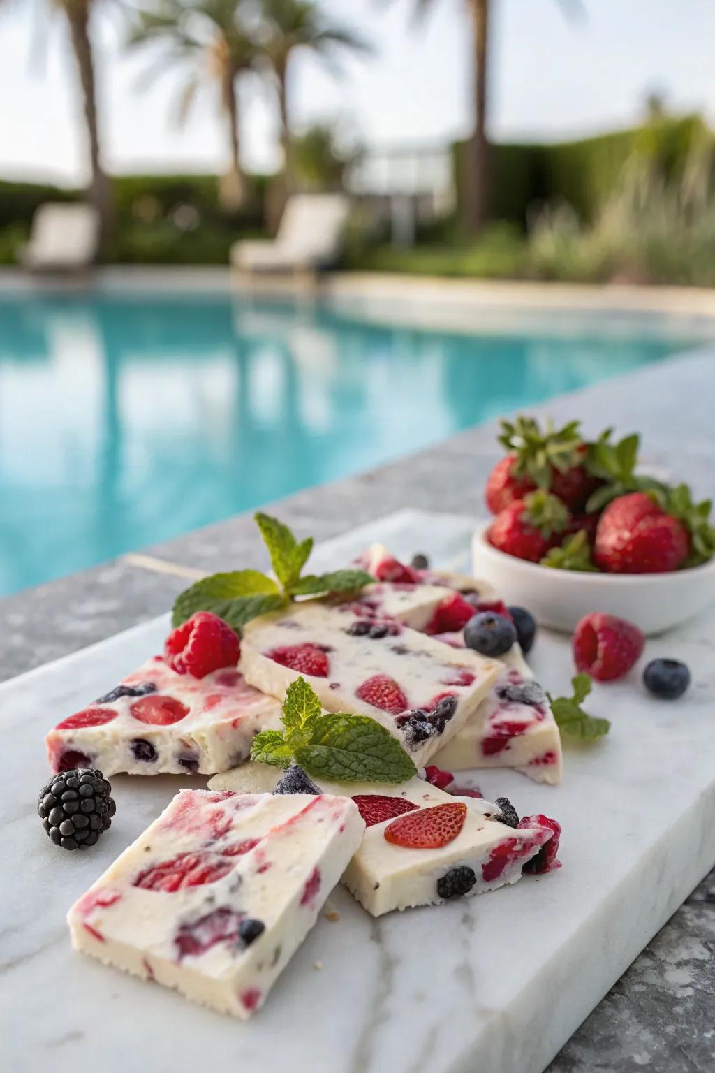 Cool off with healthy frozen berry yogurt bark.