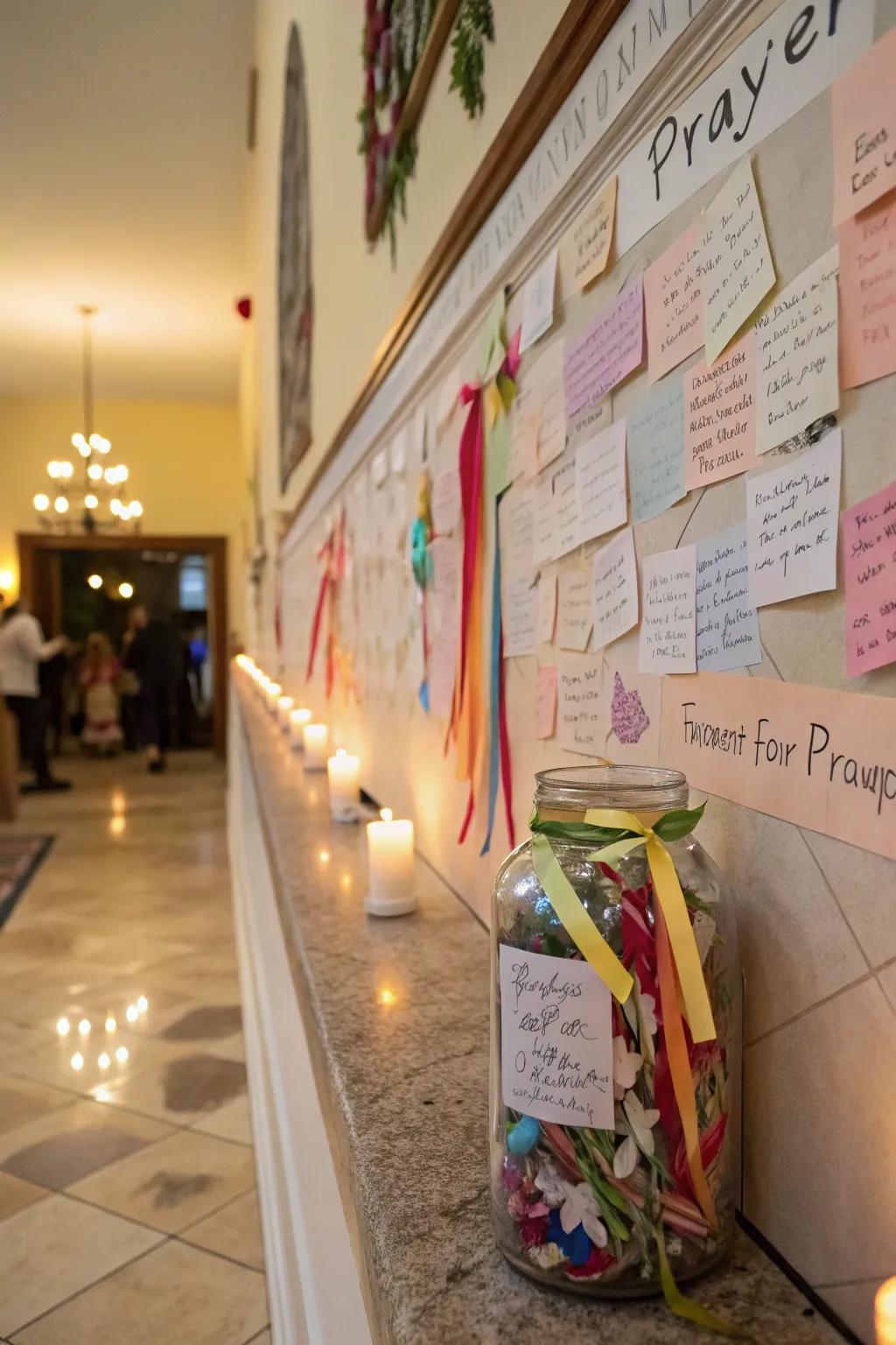 A prayer wall with a box for private prayer requests.