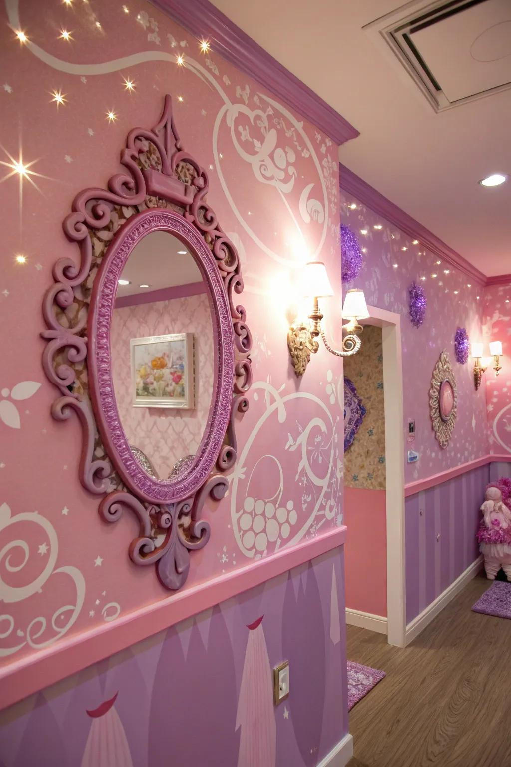 An ornamental reflector adds light and depth to the room.