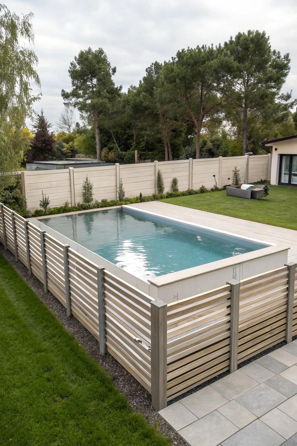 Linear plank barriers offer a modern and sleek privacy solution.