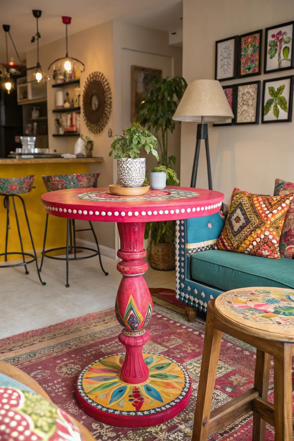 Make a statement with bold and colorful standing-height tables.